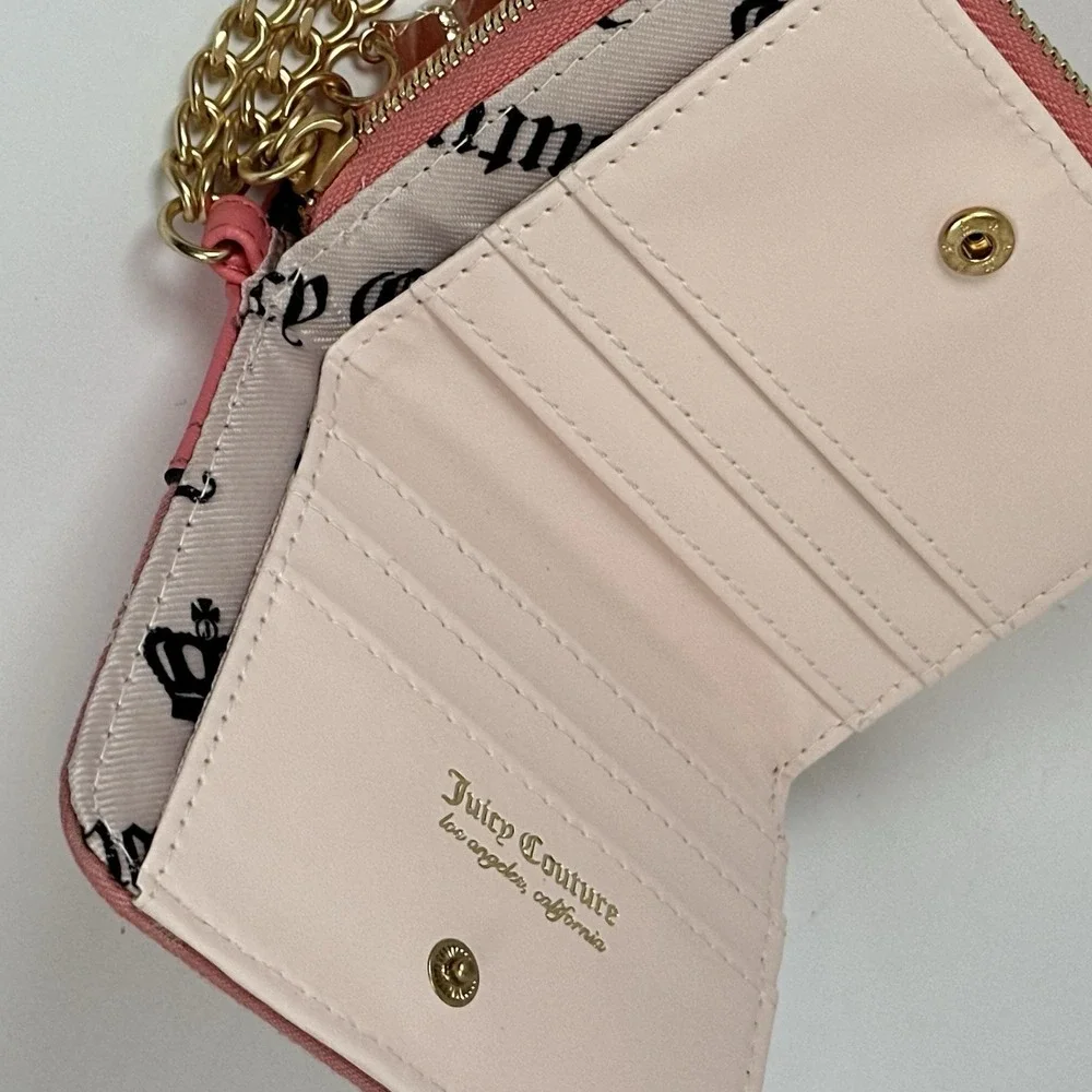 Juicy Couture Crown Wallet Wristlet Pink Gold Chain Scotty Dog Y2K Coquette NWT